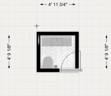 Bathroom process floorplan showing fixture layout and room dimensions.