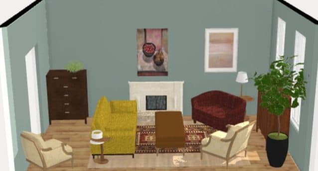 3D process rendering for a Philadelphia brownstone living room.